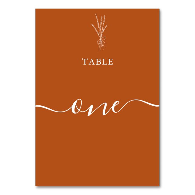 Simple Modern Botanical Terracotta Wedding Table Number (Front)
