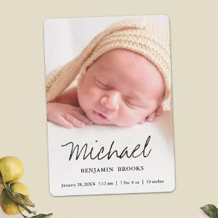 Simple Modern Boy or Girl Custom Full Photo Birth Announcement