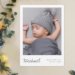 Simple Modern Boy or Girl Custom Photo Birth Announcement<br><div class="desc">This simply charming photo birth announcement flat card features a contemporary design that's easily customised with your baby's photo, details and your message. We've picked rounded corners as the default card shape, but you can easily change the look to sharp corners, as that look also works wonderfully with this design....</div>
