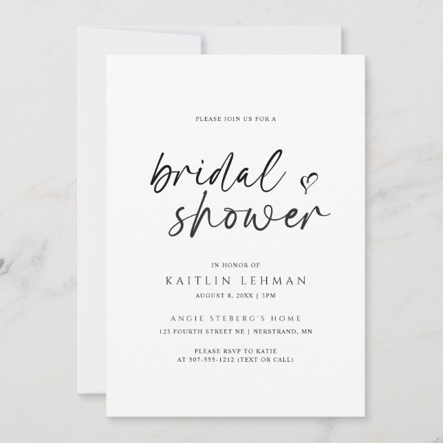 Simple Modern Bridal Shower Handwriting Minimalist Invitation (Front)