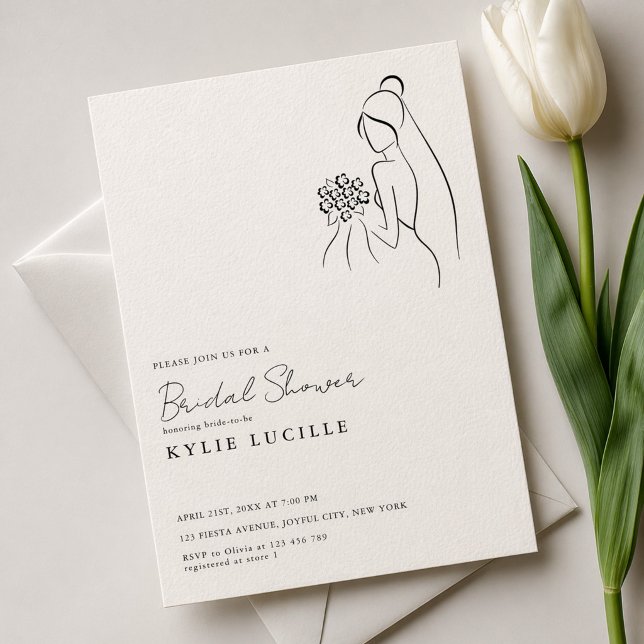 Simple Modern Bride Drawing Bridal Shower Invitation (Creator Uploaded)