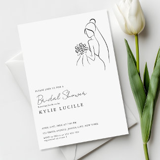Simple Modern Bride Drawing Bridal Shower Invitation