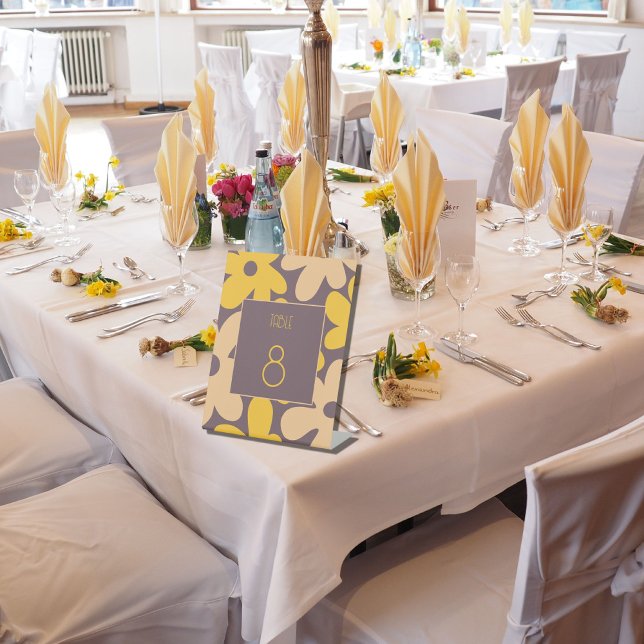 Simple Modern Brown Flowers Wedding Table Number Pedestal Sign (Creator Uploaded)