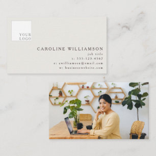 Simple Modern Brown Ivory Professional Logo Photo Business Card