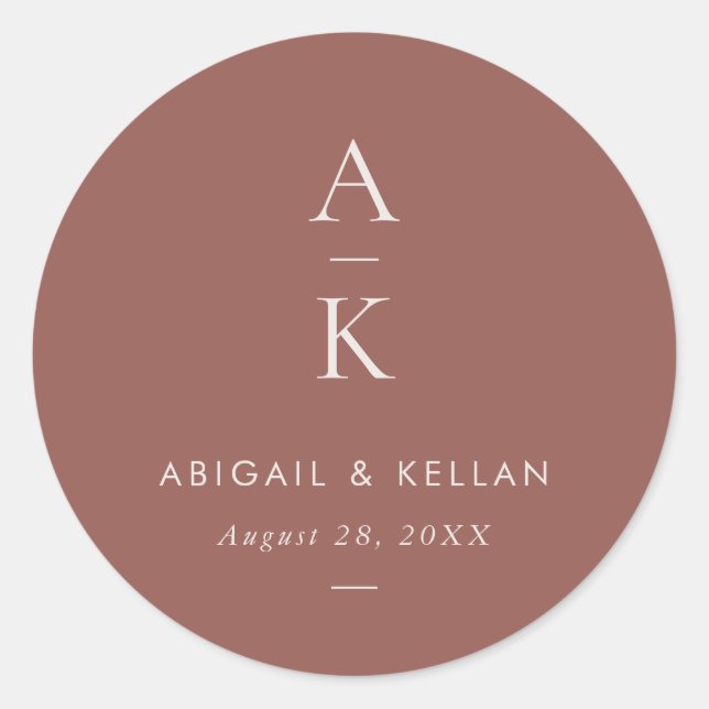 Simple Modern Brown Monogram Mix Match Wedding Classic Round Sticker (Front)