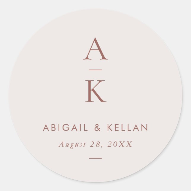 Simple Modern Brown Monogram Mix Match Wedding Classic Round Sticker (Front)