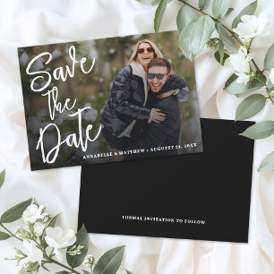 Simple Modern Brush Script Photo Wedding Save The Date
