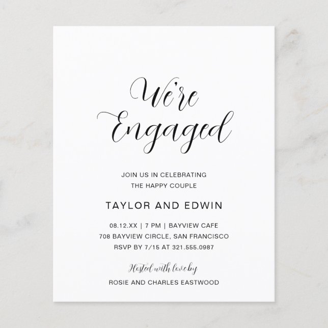 Simple Modern Budget Engagement Party Invitation Flyer (Front)