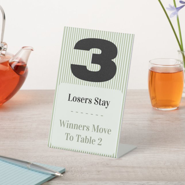 Simple Modern Bunco Table Three Card Set  Pedestal Sign (In SItu)