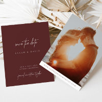 Simple Modern Burgundy Photo Save the Date Card