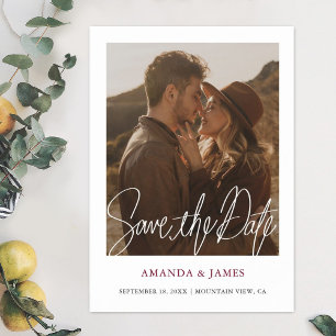 Simple Modern Burgundy Photo Save the Date Magnet