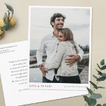 Simple Modern Burgundy Photo Wedding Thank You  Postcard<br><div class="desc">This simple, stylish modern photo wedding thank you postcard template features your names beneath your photo along with 'LOVE & THANKS' highlighted in an elegant shade of burgundy. The other text on both sides is a slightly softened black by default. You might choose to change the font, colour or text...</div>