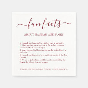 Simple Modern Burgundy Script Fun Facts Wedding Na Napkin