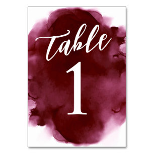 Simple Modern Burgundy Watercolor Table Number