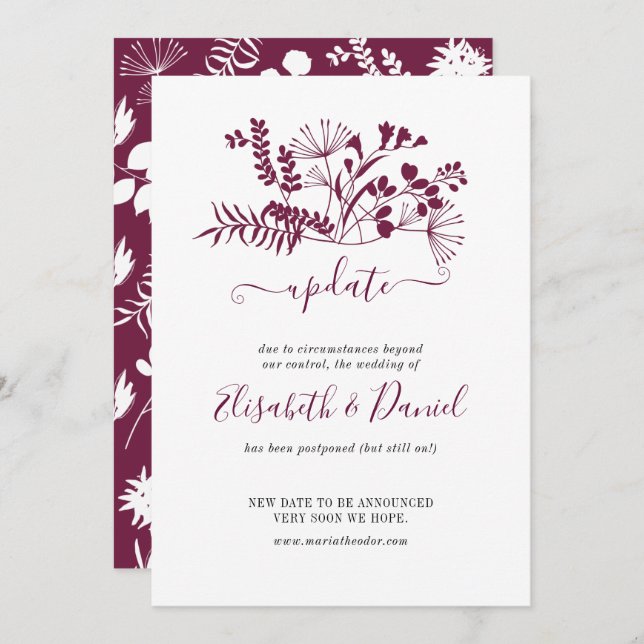Simple Modern Burgundy Wedding Update Invitation (Front/Back)