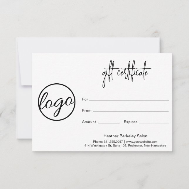 Simple Modern Business Logo Gift Certificate (Back)