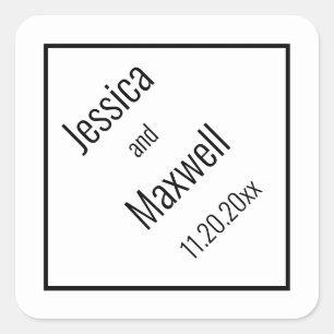 Simple Modern BW Diamond Wedding Geometric Square Sticker
