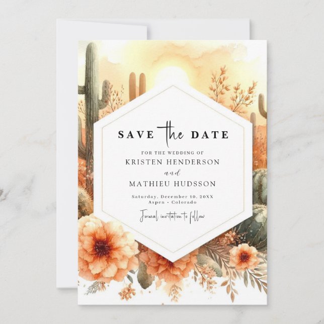 Simple Modern Cactus Wedding Save The Date (Front)