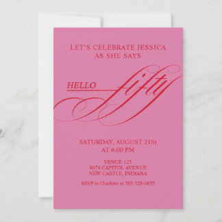 Simple Modern Caligraphy Fifty 50th Birthday Party Invitation