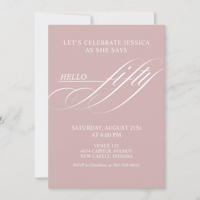 Simple Modern Caligraphy Fifty 50th Birthday Party Invitation (Front)
