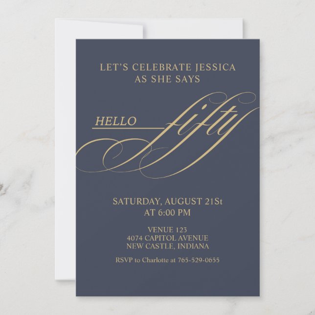 Simple Modern Caligraphy Fifty 50th Birthday Party Invitation (Front)