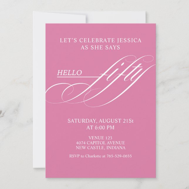 Simple Modern Caligraphy Fifty 50th Birthday Party Invitation (Front)