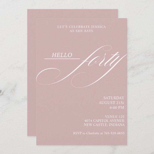 Simple Modern Caligraphy Forty 40th Birthday Party Invitation (Front/Back)