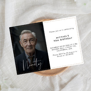 Simple Modern Calligraphy 90th Birthday Photo Invitation