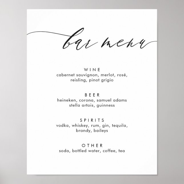 Simple Modern Calligraphy Bar Menu Sign (Front)