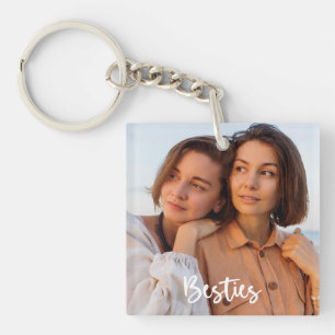 Simple Modern Calligraphy Besties 2-Photo Key Ring