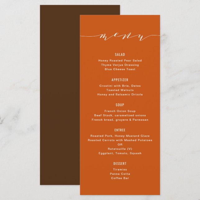 Simple Modern Calligraphy Burnt Orange Brown Fall Menu (Front/Back)