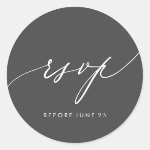 Simple Modern Calligraphy Charcoal Wedding RSVP Classic Round Sticker
