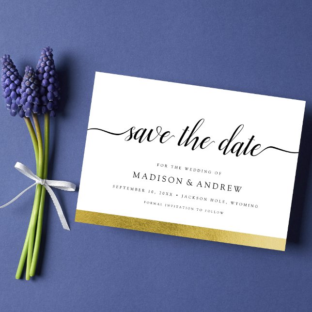 Simple Modern Calligraphy Gold Save the Date (Creator Uploaded)