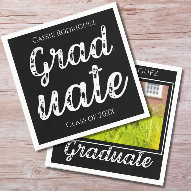 Simple Modern Calligraphy Graduation Black Napkin (Creator Uploaded)
