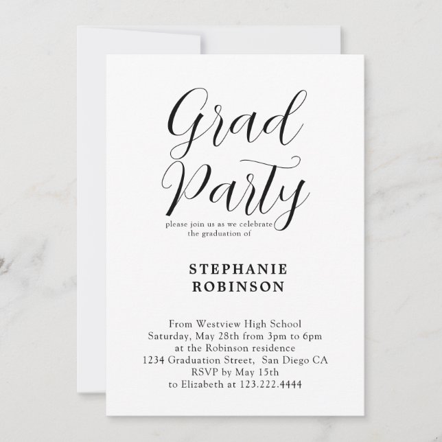 Simple Modern Calligraphy Graduation Party Invitation (Front)