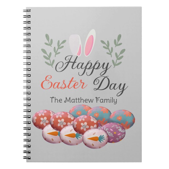 simple Modern Calligraphy Happy Easter family Notebook (Front)