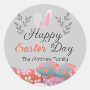 simple Modern Calligraphy Happy Easter to friends Classic Round Sticker