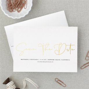 Simple Modern Calligraphy Non-Photo Save The Date  Foil Holiday Card