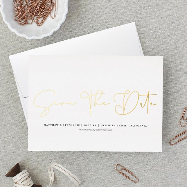 Simple Modern Calligraphy Non-Photo Save The Date  Foil Holiday Card (Creator Uploaded)
