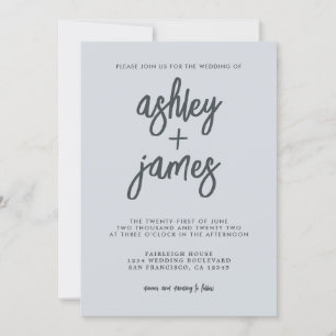 Simple Modern Calligraphy Pastel Blue Wedding Invitation