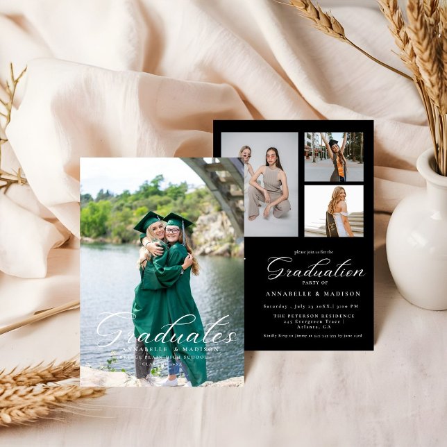 Simple Modern Calligraphy Photo Blue  Graduation Invitation (Creator Uploaded)