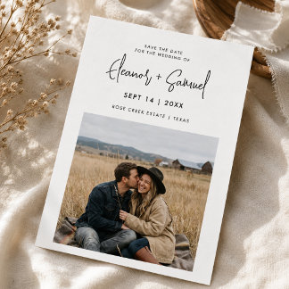 Simple Modern Calligraphy Photo Budget Wedding Save The Date