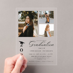 Simple Modern Calligraphy Photo Graduation Acrylic Invitations