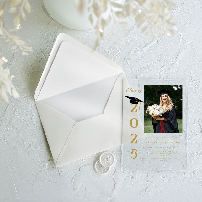 Simple Modern Calligraphy Photo Graduation Acrylic Invitations (Creator Uploaded)