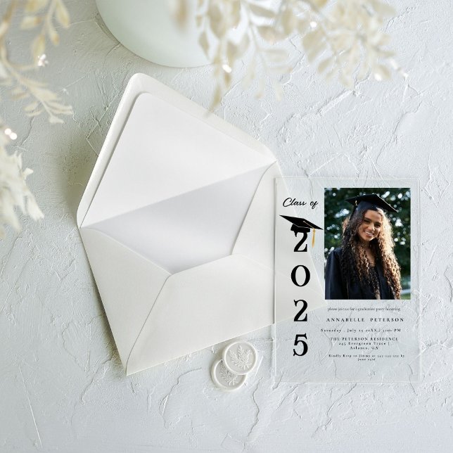 Simple Modern Calligraphy Photo Graduation Acrylic Invitations (Creator Uploaded)