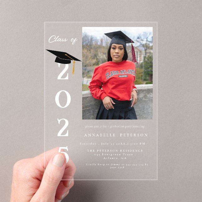 Simple Modern Calligraphy Photo Graduation Acrylic Invitations (Insitu (Handheld))