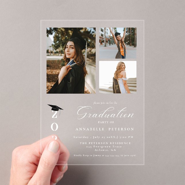 Simple Modern Calligraphy Photo Graduation Acrylic Invitations (Insitu (Handheld))