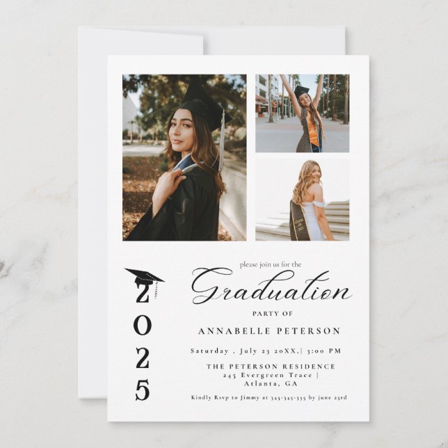 Simple Modern Calligraphy Photo Graduation Invitation (Back)