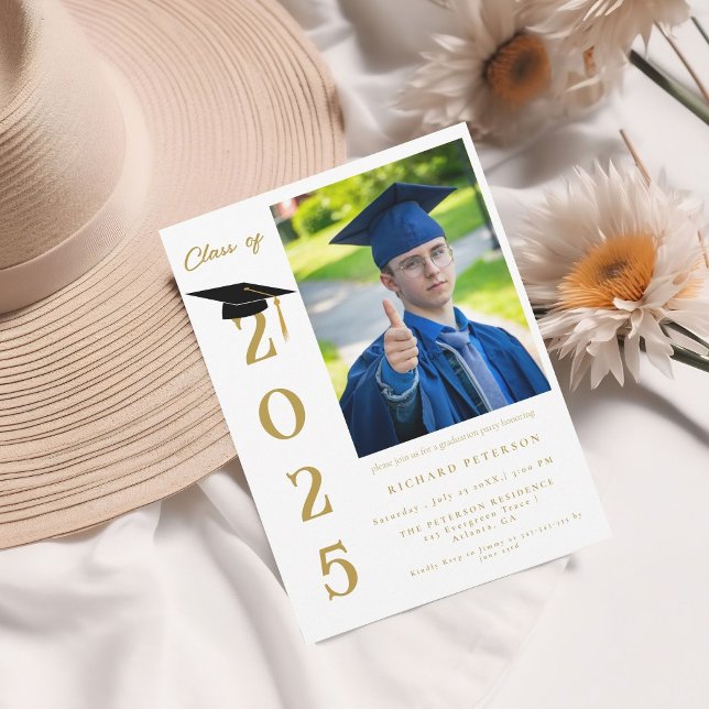 Simple Modern Calligraphy Photo Graduation Invitation (Creator Uploaded)