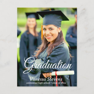 Simple Modern Calligraphy Photo Graduation Postcard